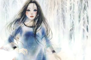 anime, Girl, Artwork, Beautiful, Long, Hair, Snow