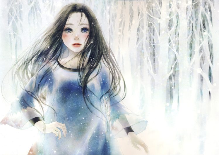anime, Girl, Artwork, Beautiful, Long, Hair, Snow HD Wallpaper Desktop Background