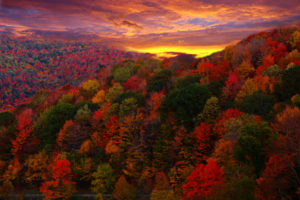 sunset, Mountains, Trees, Autumn