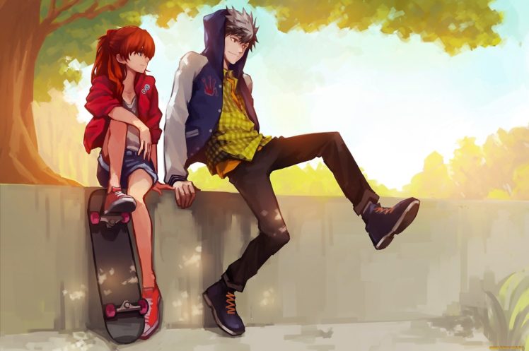 skateboard, Anime, Couple, Summer, Beauty HD Wallpaper Desktop Background