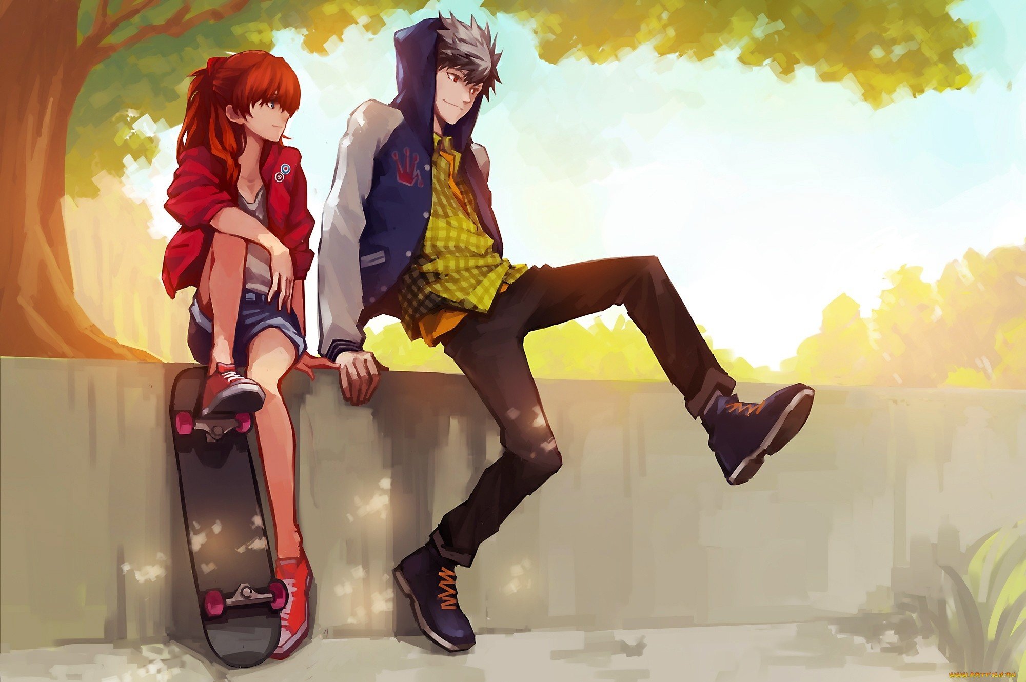 skateboard, Anime, Couple, Summer, Beauty Wallpaper