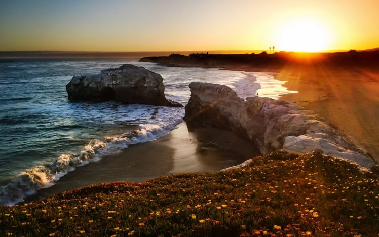 beach, Ocean, Sea, Waves, Sunset HD Wallpaper Desktop Background