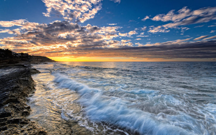 ocean, Sea, Beach, Sunset, Waves HD Wallpaper Desktop Background
