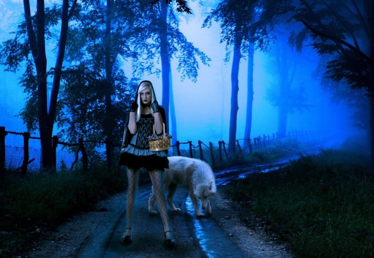 wolf, Night, Fantasy, Mood, Girl, Girls, Women, Wolves, Road, Forest, Gothic HD Wallpaper Desktop Background