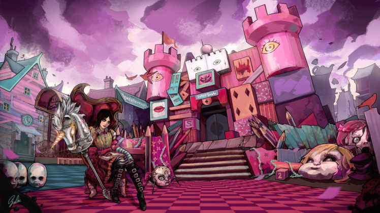 alice, Madness, Returns, Pink, Castle, Drawing HD Wallpaper Desktop Background
