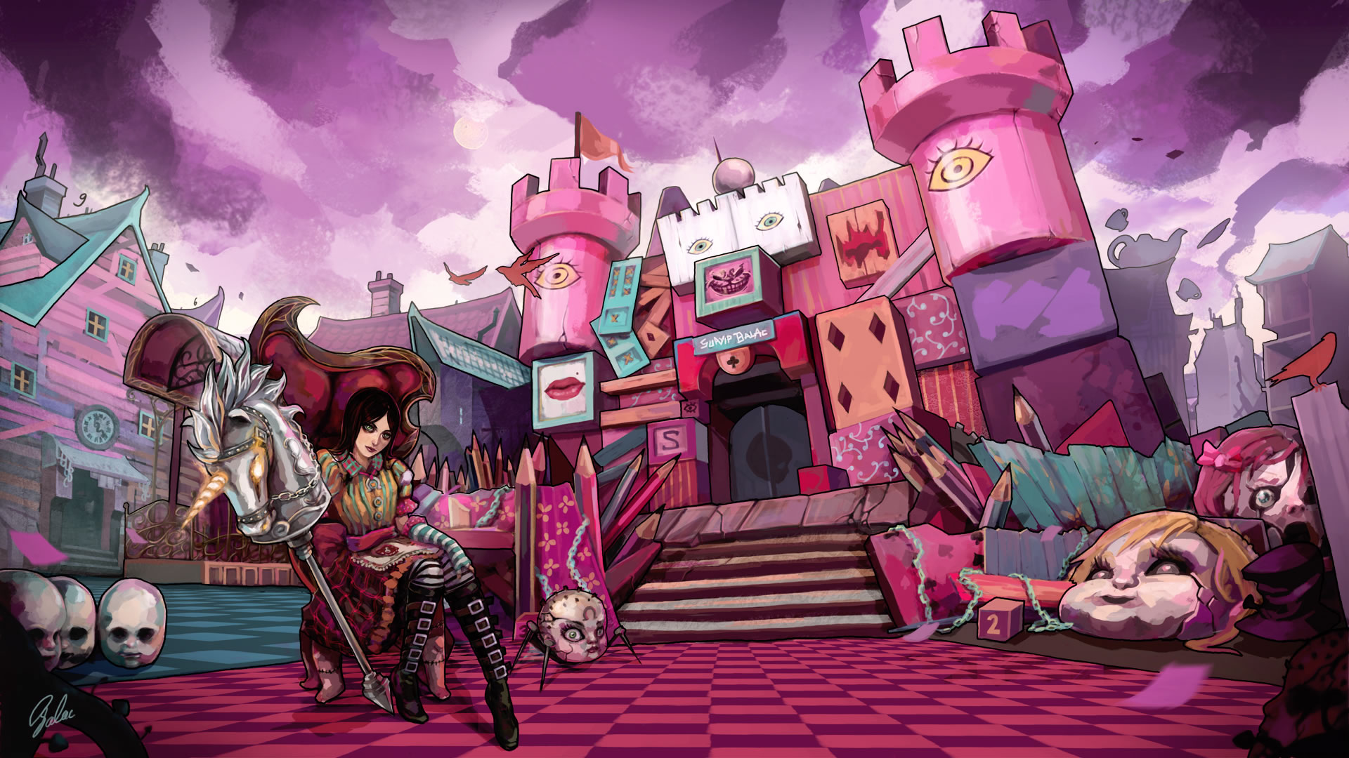 alice, Madness, Returns, Pink, Castle, Drawing Wallpaper
