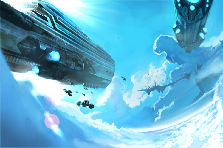 spaceship, Drawing, Blue HD Wallpaper Desktop Background