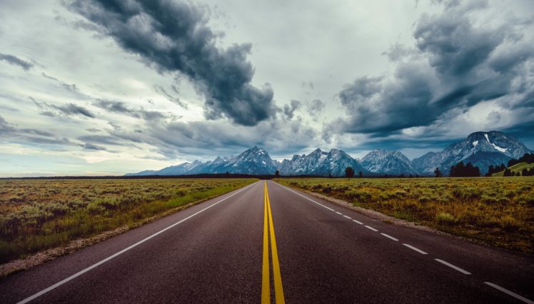 road, Field, Horizon, Mountains, Clouds, Sky HD Wallpaper Desktop Background
