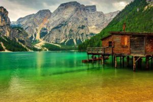 mountain, Lake, Lake, Sudtirol, Italy, Boat, Pier, Rocks, Trees, Greenery