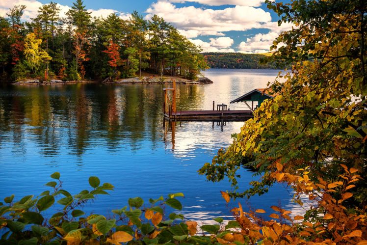 usa, Lake, Marinas, Autumn, New, York, City, Trees, Lake, George, Nature HD Wallpaper Desktop Background