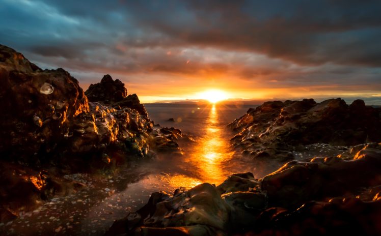 scenery, Sunrises, And, Sunsets, Coast, Crag, Nature HD Wallpaper Desktop Background