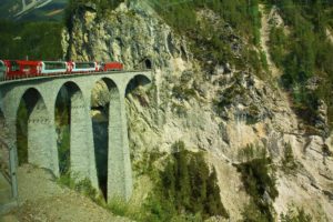 bridges, Trains, Switzerland, Crag, Nature