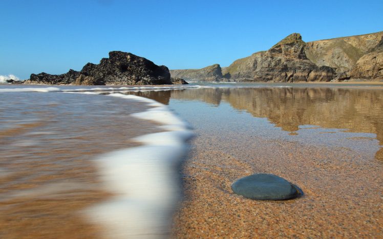 stones, Water, Sea, England, Crag, Cornwall, Nature HD Wallpaper Desktop Background