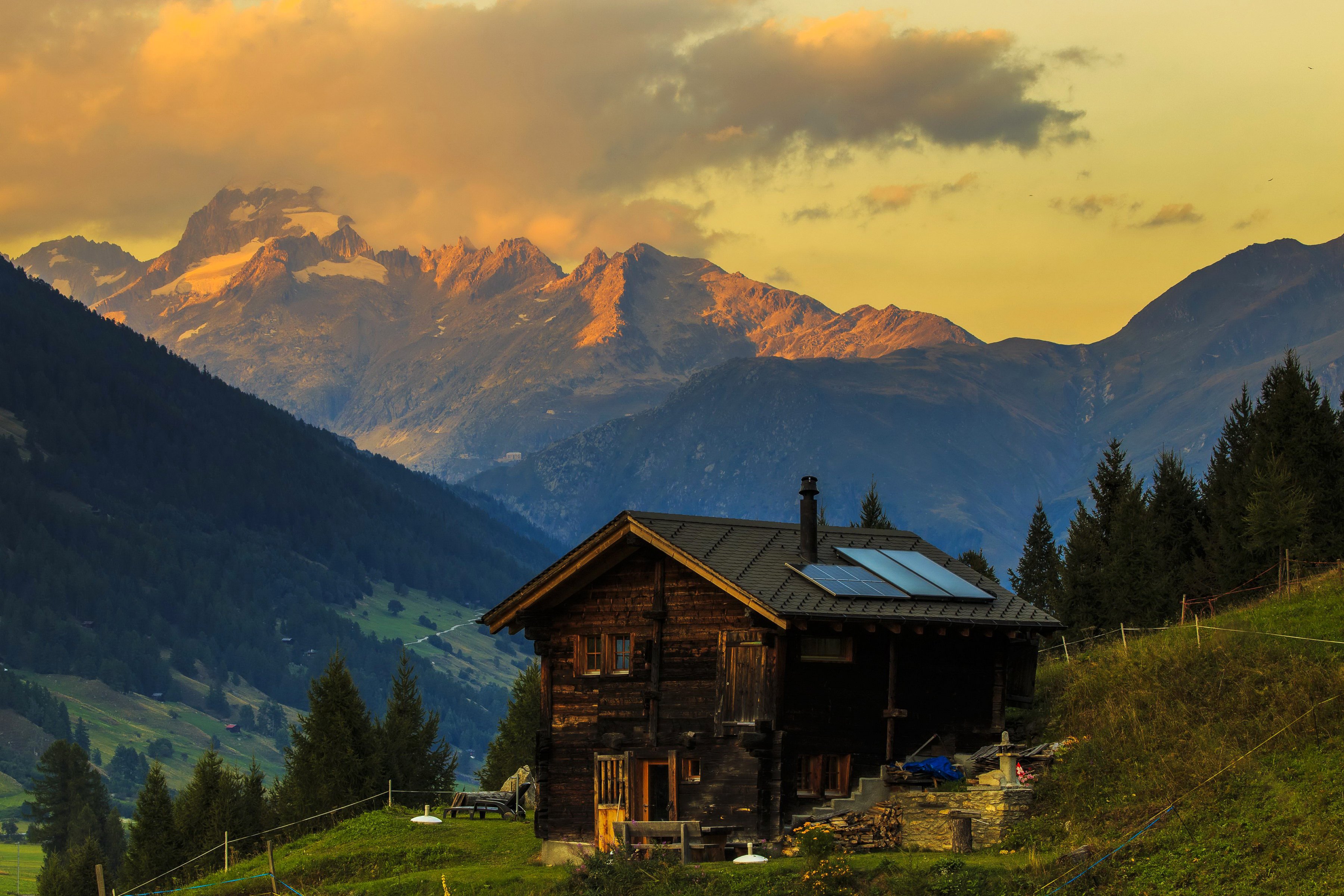 switzerland, Mountains, Houses, Alps, Fir, Nature Wallpaper