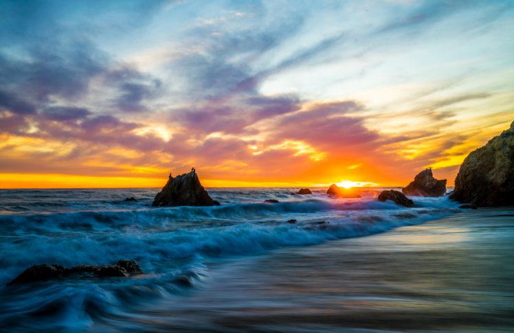 usa, Coast, Sunrises, And, Sunsets, Waves, Sky, Crag, Malibu, Nature HD Wallpaper Desktop Background