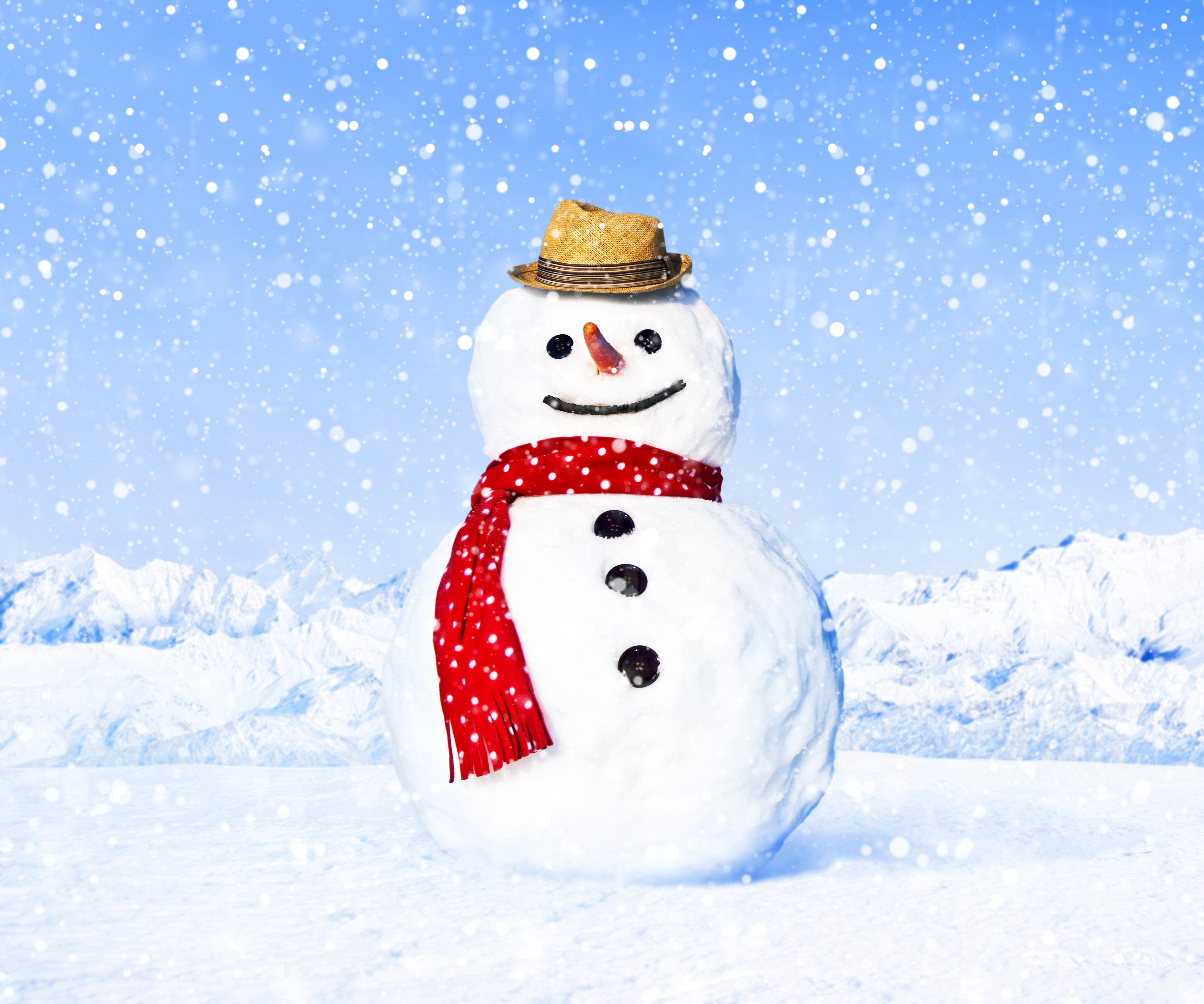 winter, Snow, Snowmen, Hat, Snowflakes, Nature Wallpaper