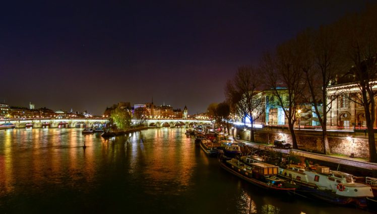 france, Houses, Rivers, Bridges, Marinas, Motorboat, Paris, Night, Cities HD Wallpaper Desktop Background