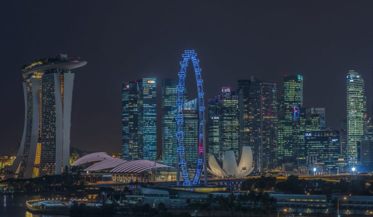 singapore, Skyscrapers, Houses, Night, Cities HD Wallpaper Desktop Background
