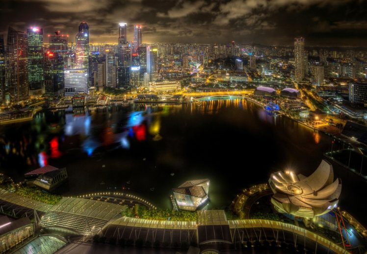 singapore, Houses, Skyscrapers, Night, Cities HD Wallpaper Desktop Background