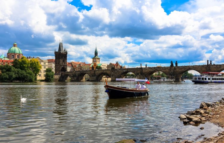 rivers, Boats, Bridges, Prague, Czech, Republic, Clouds, Charles, Bridge, Cities HD Wallpaper Desktop Background