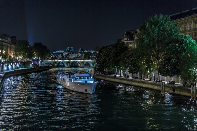 motorboat, Rivers, France, Night, Canal, Paris, Seine, Cities HD Wallpaper Desktop Background