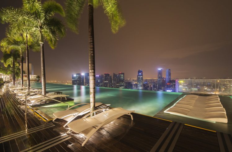 singapore, Sunlounger, Night, Palma, Pools, Cities HD Wallpaper Desktop Background