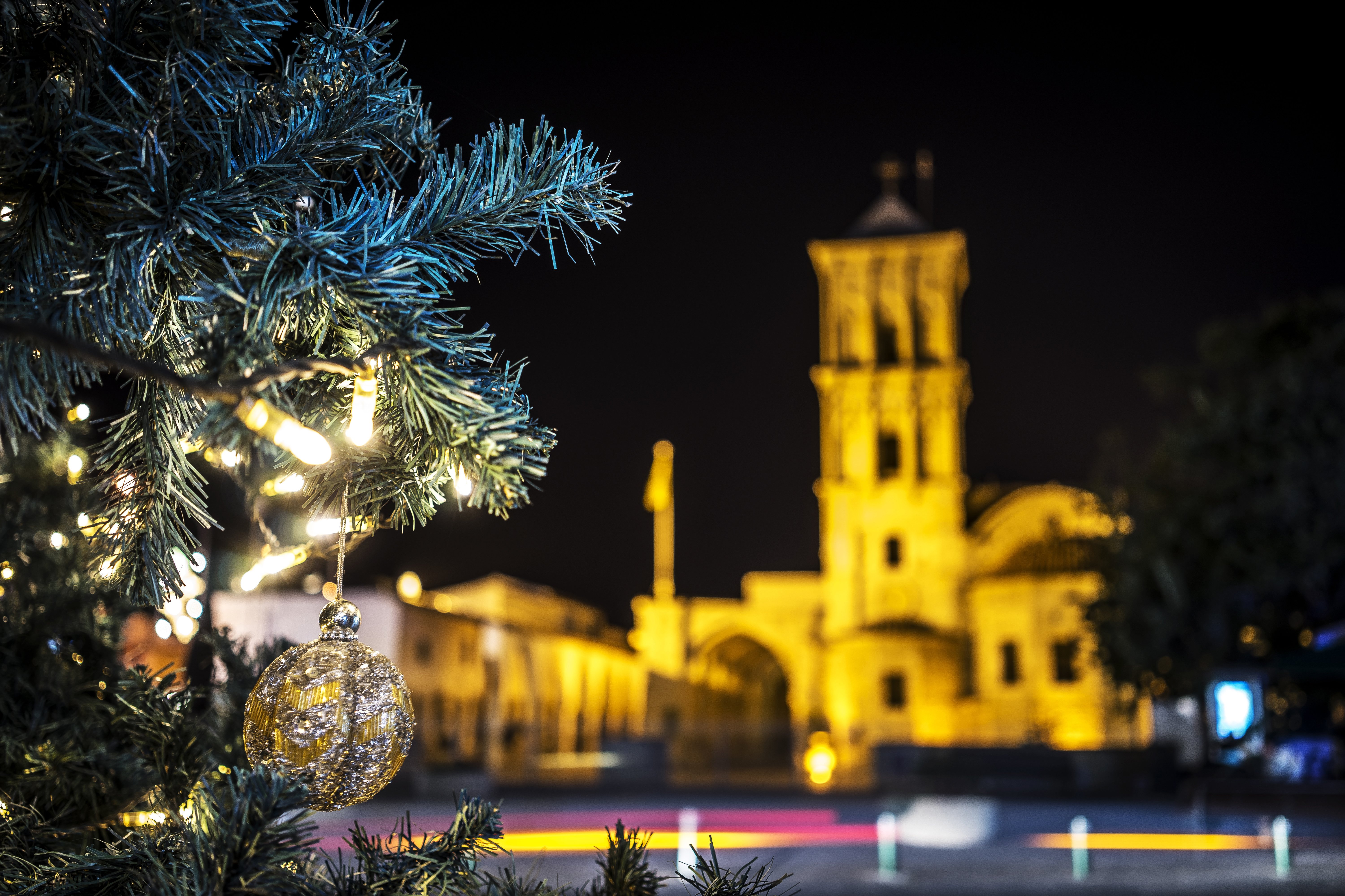 christmas, Cyprus, Night, Branches, Balls, Arnaca, Cities Wallpaper