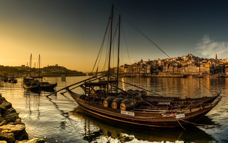 portugal, Houses, Rivers, Evening, Boats, Porto, Cities HD Wallpaper Desktop Background