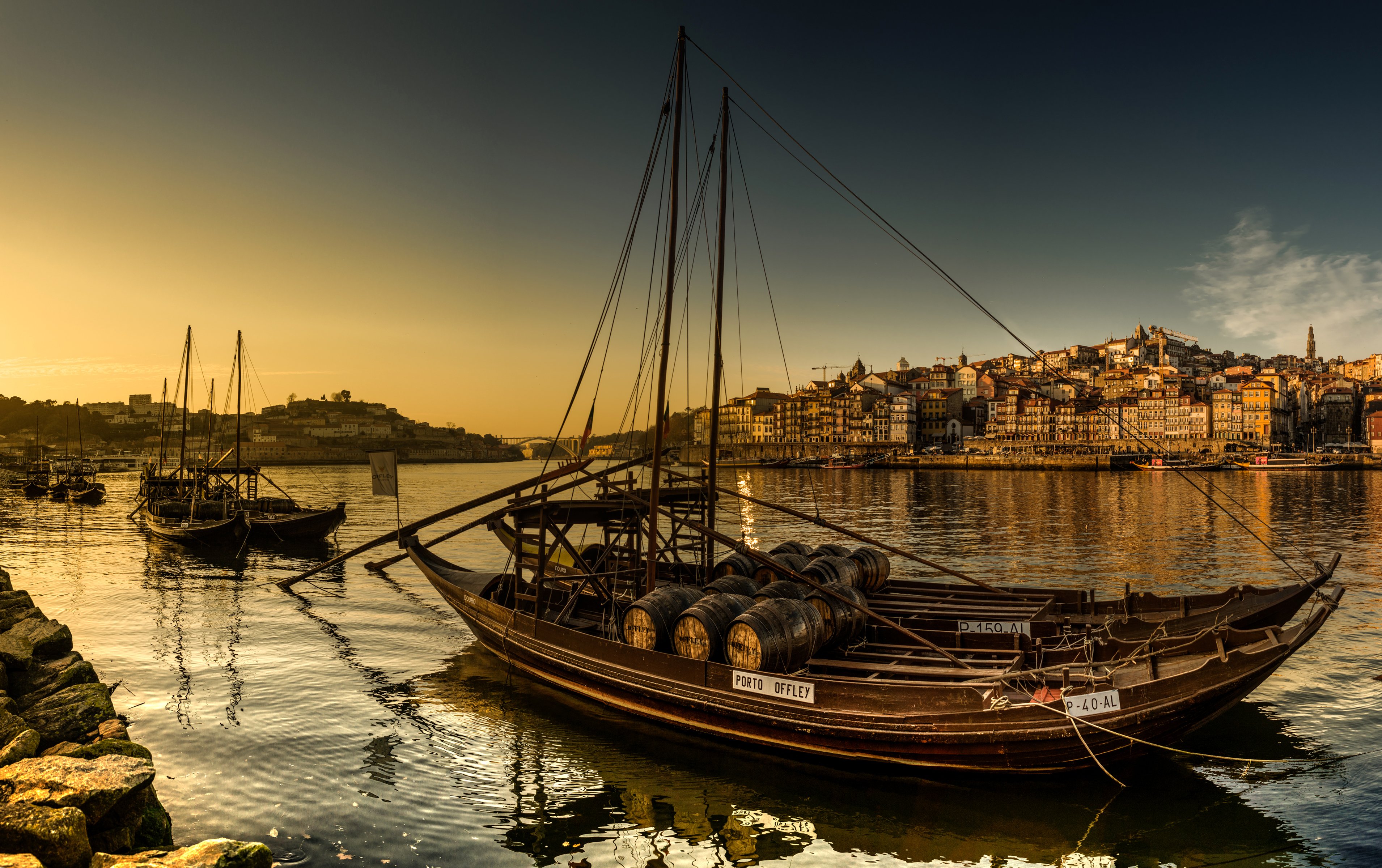 portugal, Houses, Rivers, Evening, Boats, Porto, Cities Wallpaper