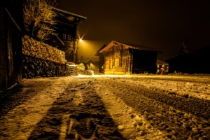 switzerland, Houses, Winter, Snow, Night, Street, Lights, Ritzingen, Goms, Cities