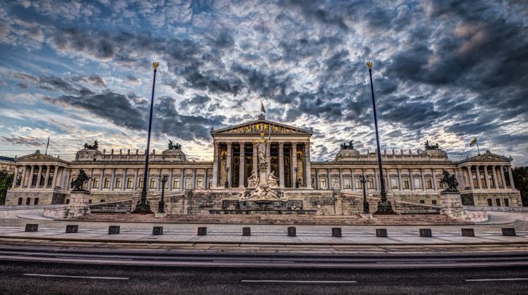 austria, Clouds, Street, Hdr, Parliament, Vienna, Cities HD Wallpaper Desktop Background