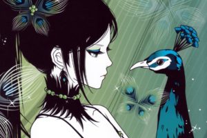 girl, Beautiful, Anime, Peacock, Face, Art