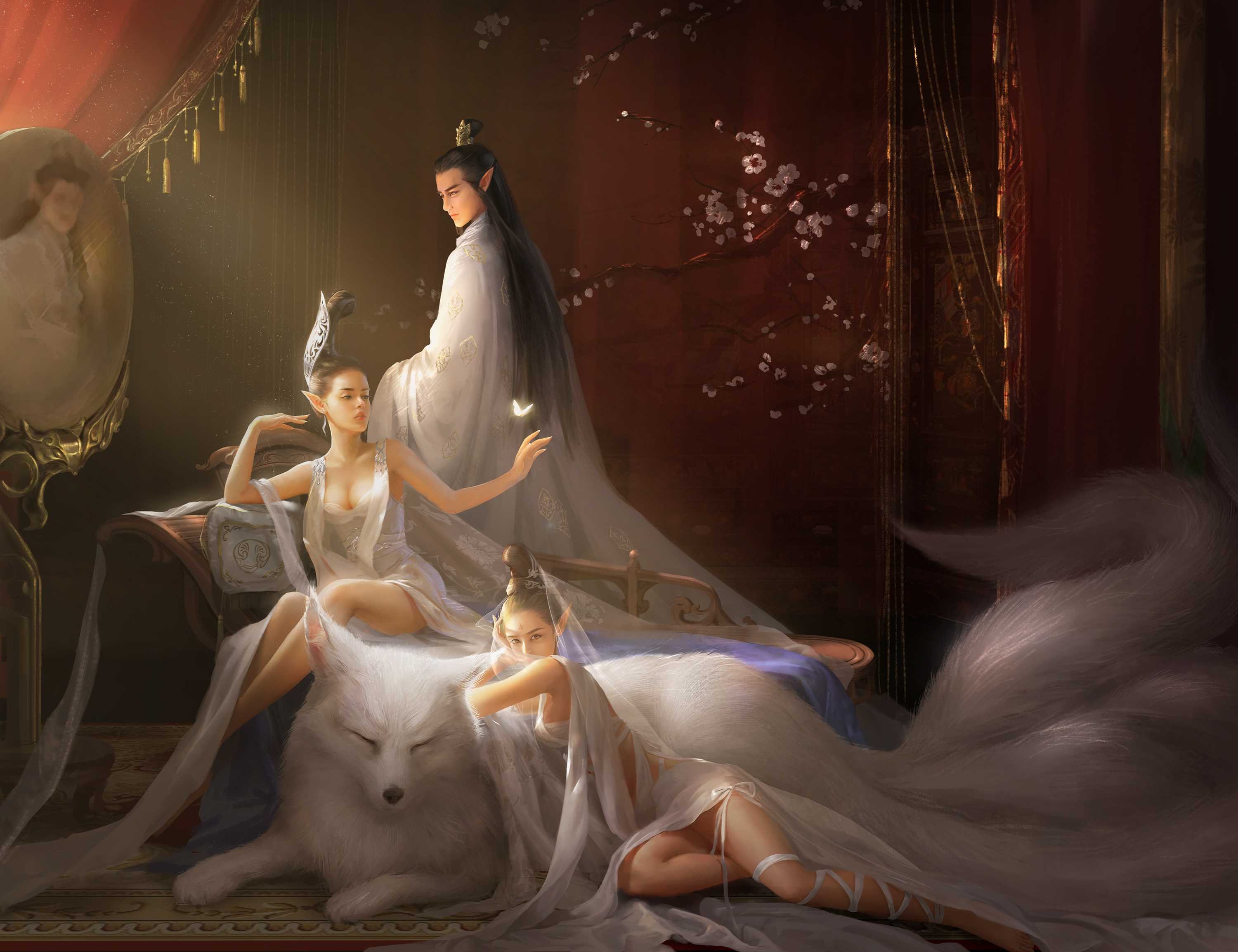 fantasy, Elf, Girls, Male, Wolf Wallpaper