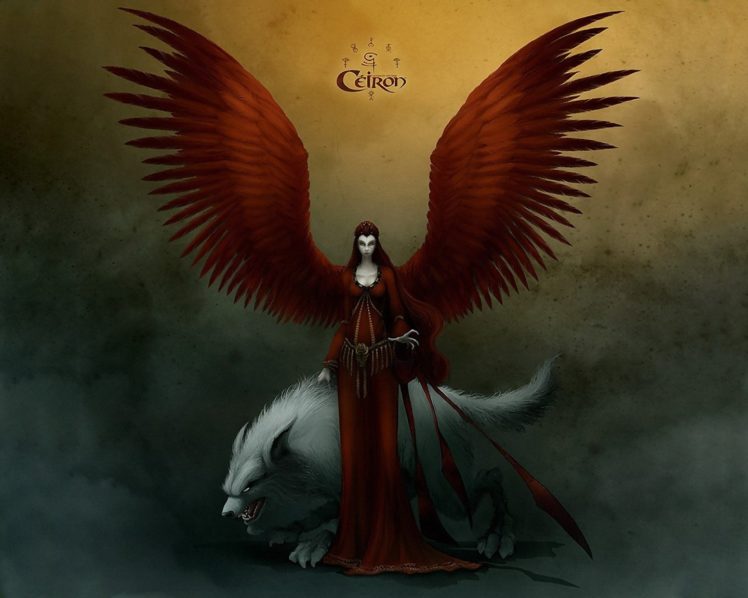 girl, Wings, Wolf, Fantasy, Red HD Wallpaper Desktop Background