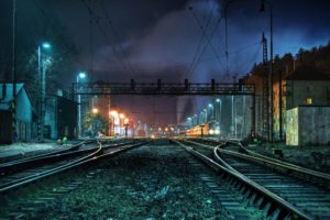 night, Lights, Trains, Railroad, Tracks, Vehicles, Railroads
