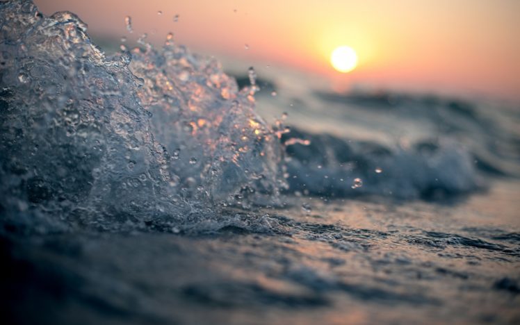 water, Sunset, Ocean, Nature, Waves, Depth, Of, Field HD Wallpaper Desktop Background
