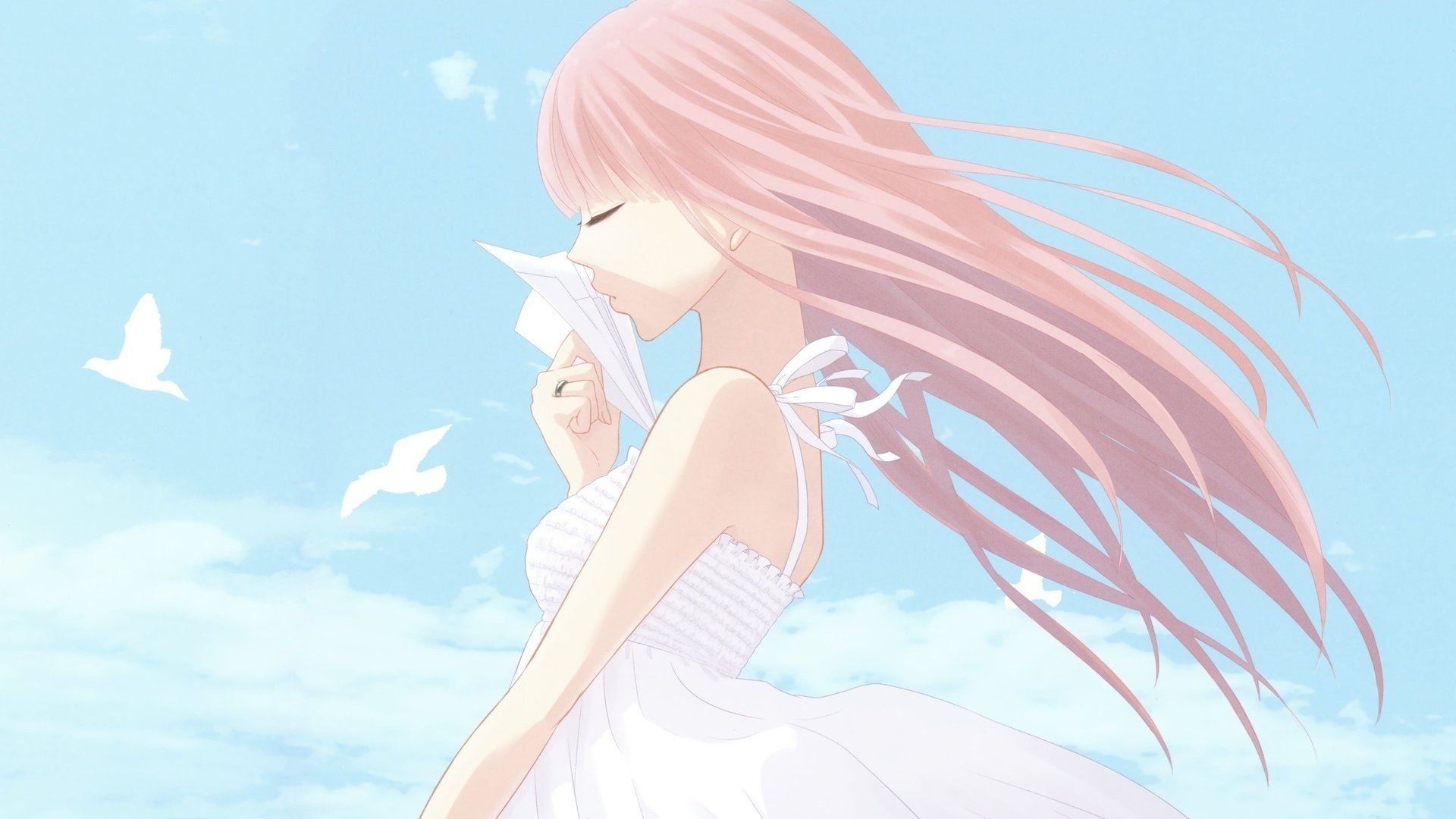 anime, Girl, Tenderness, Wind, Ring, Sadness Wallpaper