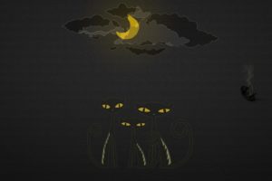 cats, Drawing, Black, Yellow, Sky