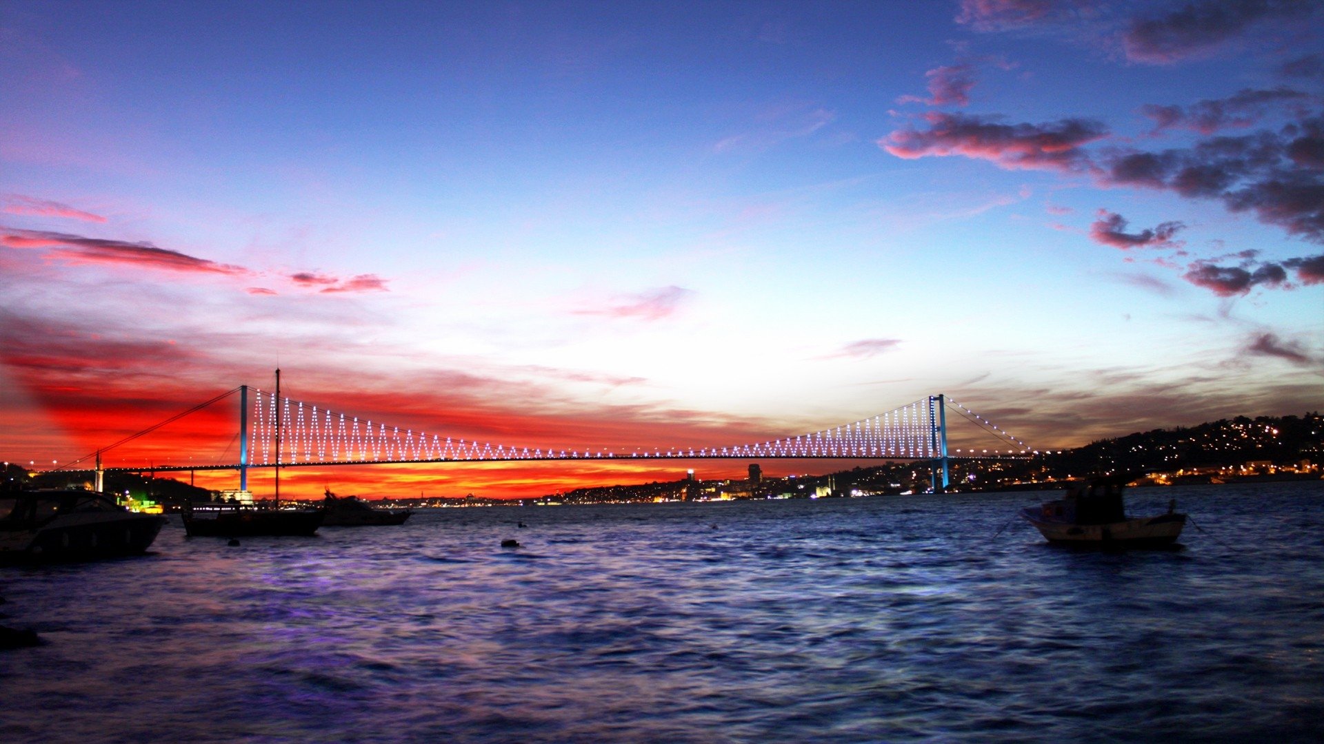 turkey, Sea, Bridge, Night, Lights, City Wallpaper