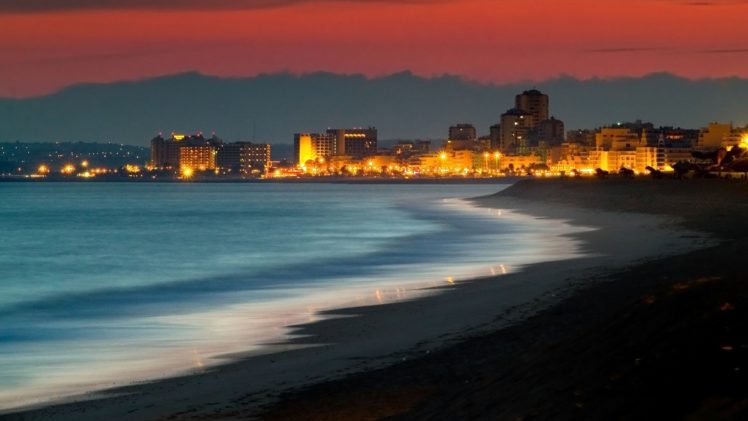 kusadasi, Turkey, Beach, Night, Building, Light, Ocean HD Wallpaper Desktop Background