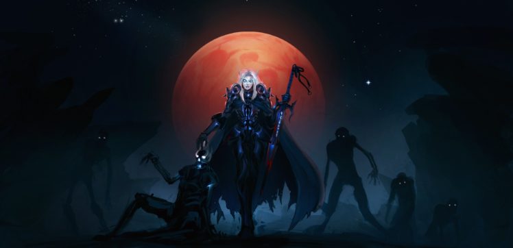 warcraft, Girl, Moon, Warrior, Sword, Wow, World, Of, Warcraft HD Wallpaper Desktop Background