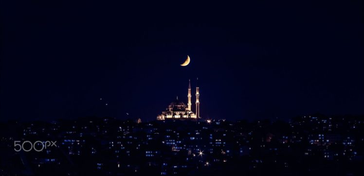 crescent, Moon, Night, Sky, Turkey, Istanbul, Landscape, Mosque, Amazing, Beauty, City HD Wallpaper Desktop Background