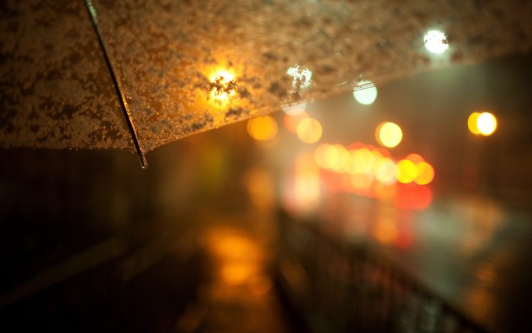 streets, Night, Lights, Macro, Umbrellas HD Wallpaper Desktop Background