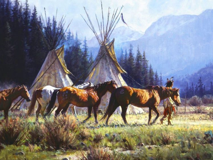 native, American, Western, Indian, Art, Artwork, Painting, People, Warrior HD Wallpaper Desktop Background