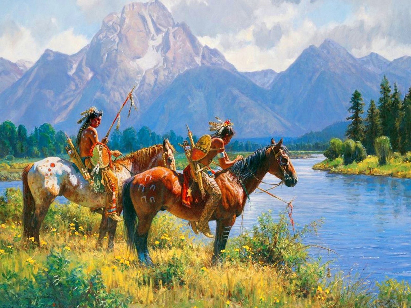 945448 Native American Western Indian Art Artwork Painting People Warrior 