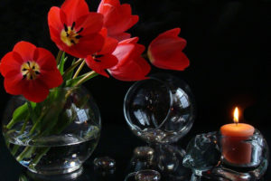 flowers, Wine, Glasses, Candle