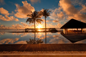 landscape, Water, Palm, Trees, Sunset, Sky, Sun, Clouds, Maldives