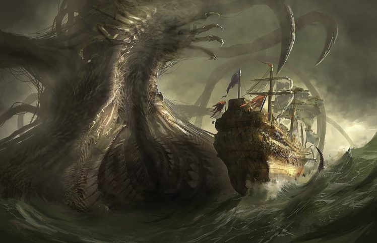 monsters, Ships, Sailing, Fantasy HD Wallpaper Desktop Background