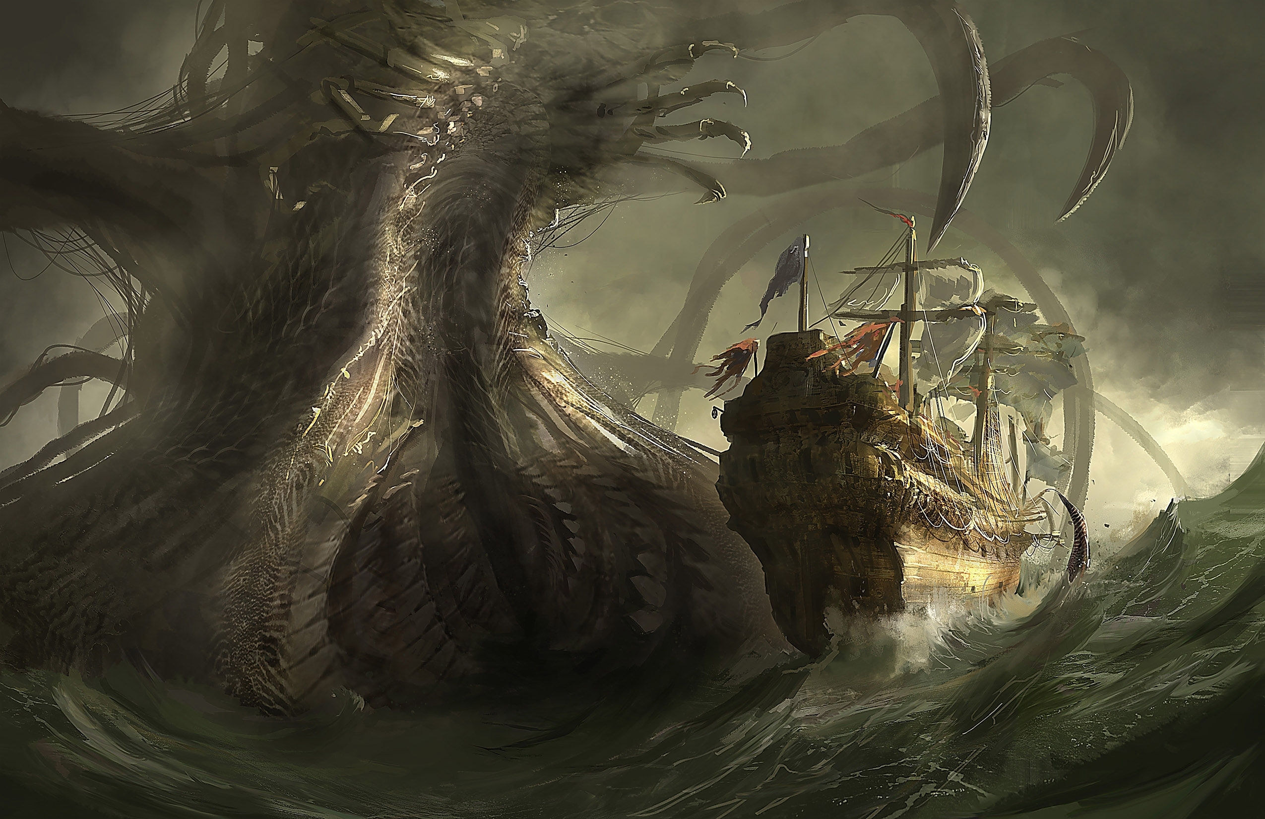 monsters, Ships, Sailing, Fantasy Wallpaper