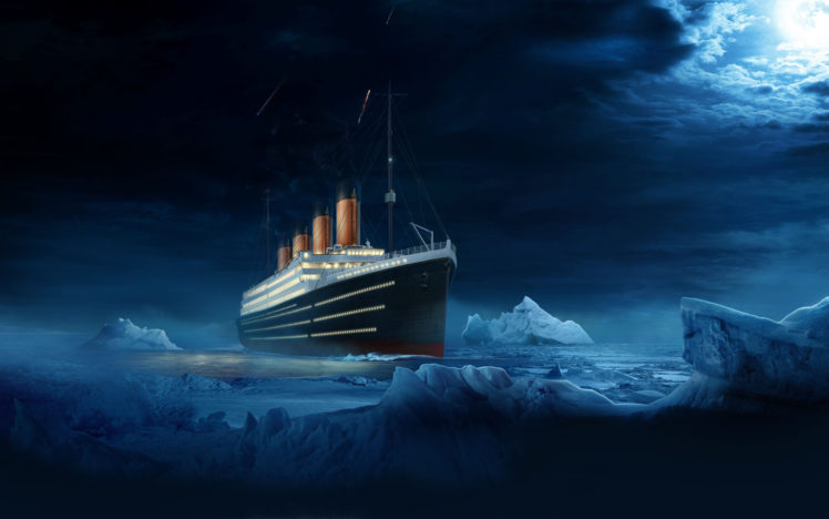 ship, Titanic, Ship, Titanic, Water, Night HD Wallpaper Desktop Background